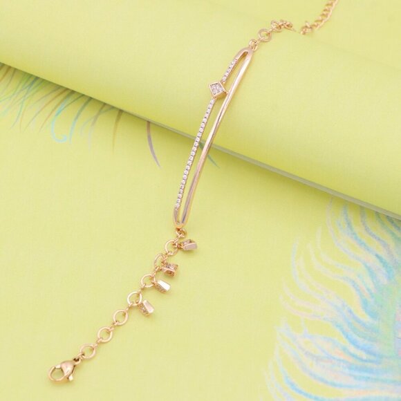 "Elegant Rose Gold Chain Bracelet with Cubic Zirconia Detailing, XPBL0974 - Picture 4 of 12